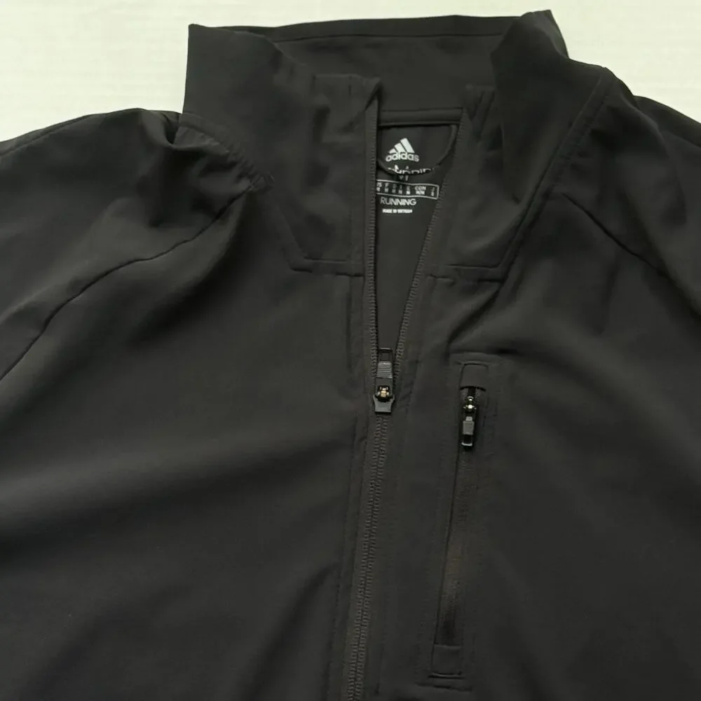 Adidas Mens M Running Jacket Black Reflective Full Zip Windbreaker Athletic